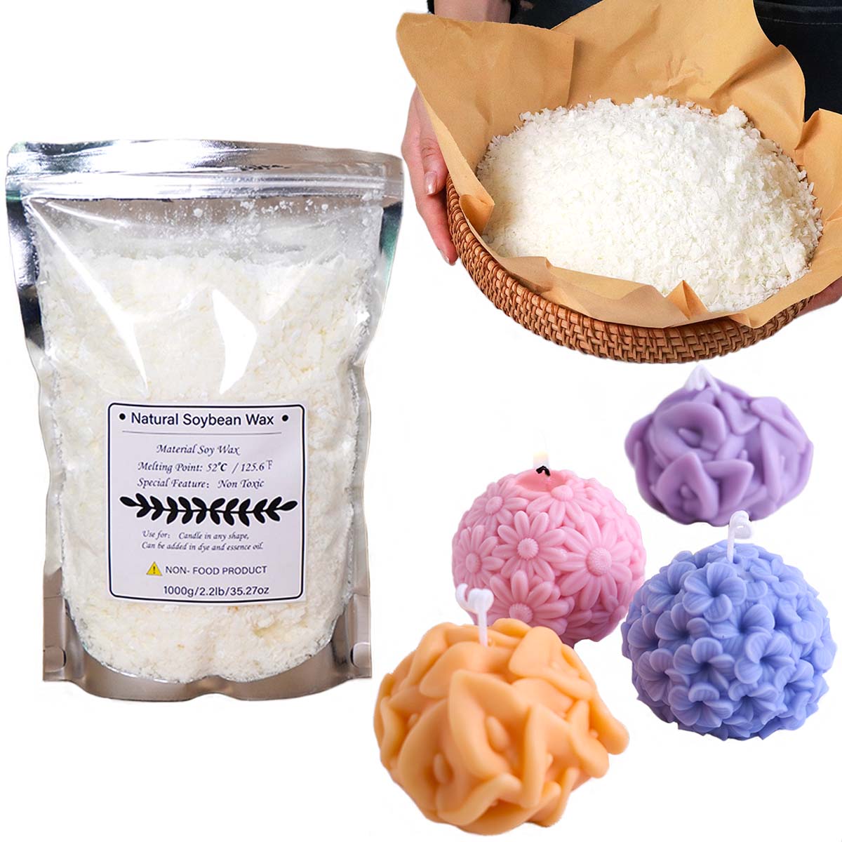 Candle Making Diy Kit - 100/250/500/1000g Naturalny Wosk Sojowy w Płatkach